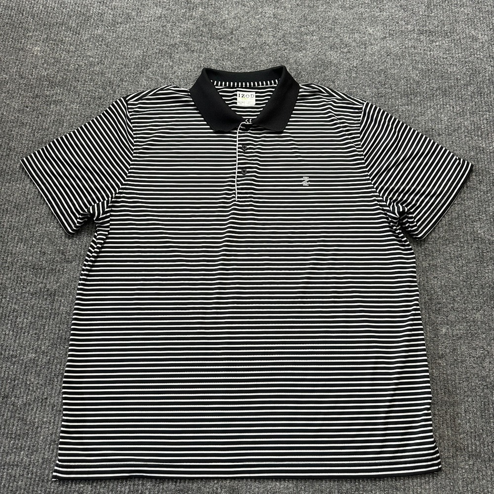 IZOD Golf Mens Polo Shirt Size XXL 2XL Black Striped Short Sleeve Casual Outdoor